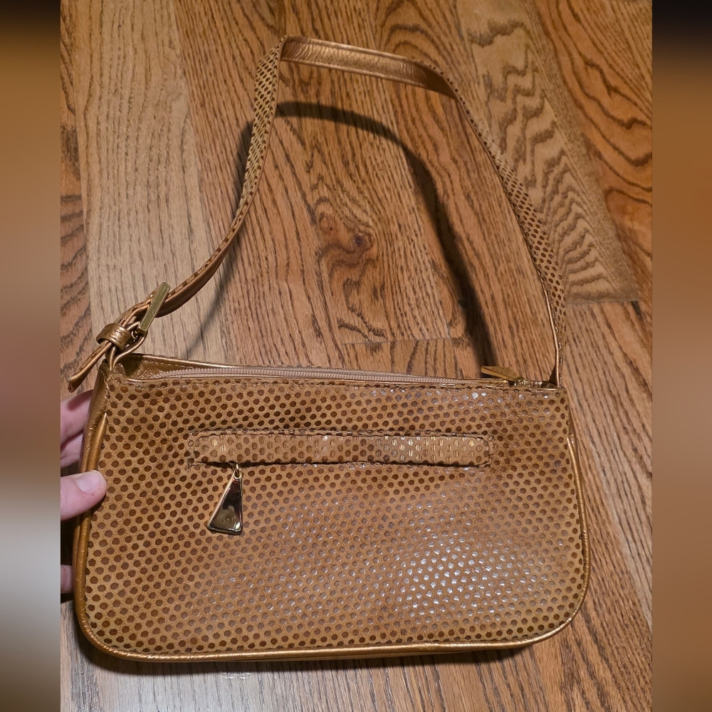 Elegant Tan Perforated Shoulder Bag
